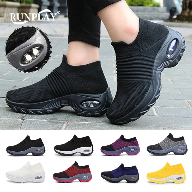 Women Tennis Shoes tennis shoes Air Cushion 5CM Height Increase Sports Sneakers Breathable Female Walking Sock Shoes Thick Bottom Platforms