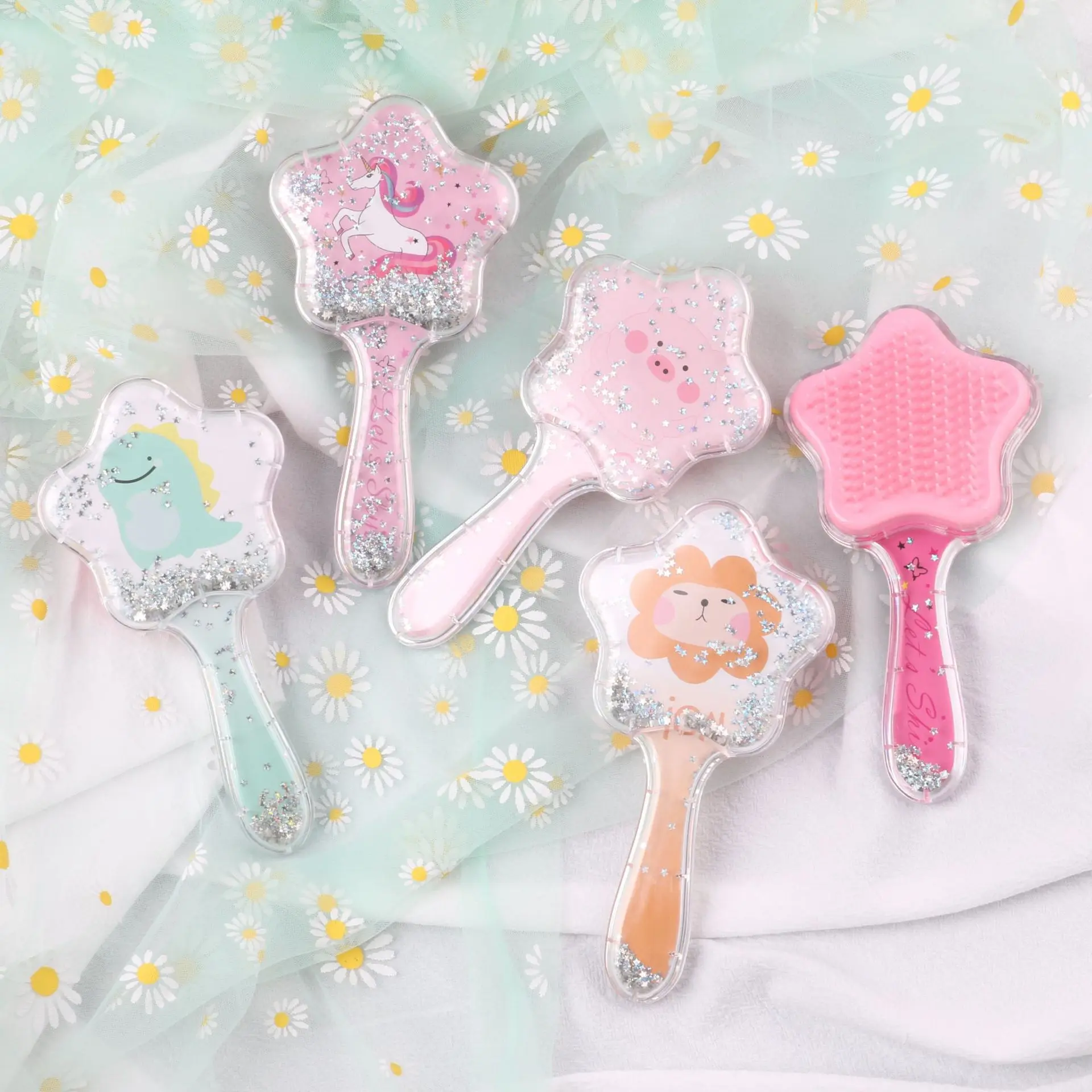 Sequins Comb Massage Children Quicksand Cushion Massage Comb Cute Girl Comb Carry Long Hair Anti-knot Comb Hair Brush 4