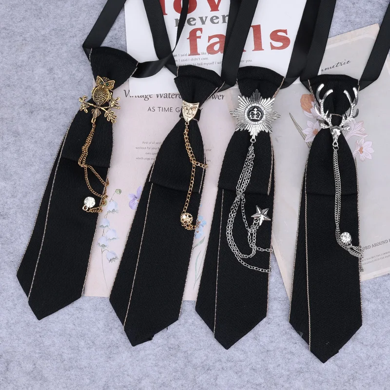 Hand Made Black Ribbon Tie Crystal Rhinestone Jewelry Men White Shirts College Girl Boys Collar Neck Ties Uniform Women Necktie Woven Necktie Necktie Set Clip On Tie