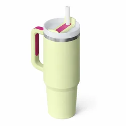 Deluxe Insulated Tumbler with Handle and Straw Lid, 40oz Stainless Steel Travel Mug for Hot and Cold Beverages (Light green)