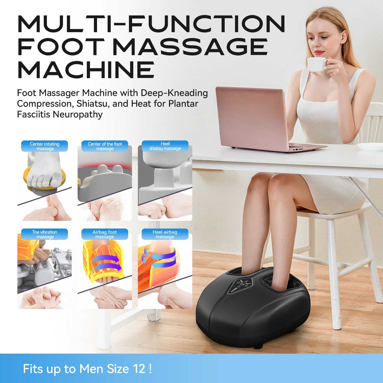 Electric Foot Massager with Heat and Compression for Relief