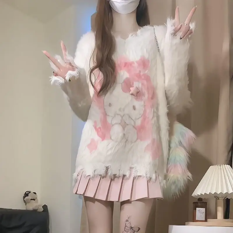 

Милый Винтажный жаккардовый свитер Sanrio с героями мультфильмов Hello Kitty, розовый плиссированный комплект с юбкой