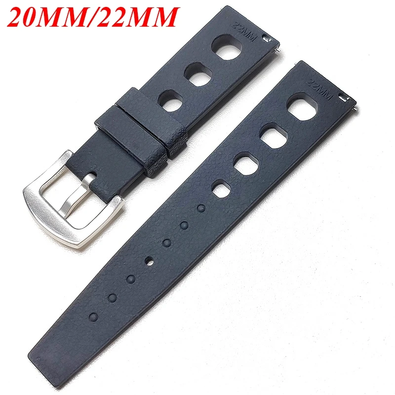 Vintage Tropical FKM Rubber Watch Strap, 20/22mm Breathable Retro Band, Quick Release Universal Bracelet