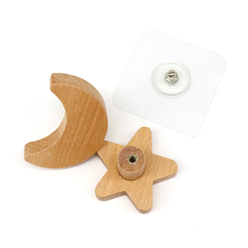 Wall Mount Hooks Self Adhesive Hooks Multi Purpose Hooks Adhesive Wall Hook Wall Holder Wall Organizer Hook Star Moon Wooden Hook Key Holder Coat Storage Rack Children Room Decoration Gadgets 1Pc