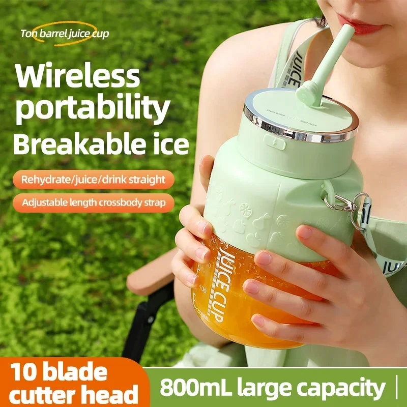 Wireless Portable Juicing Bucket Electric 800ml Sports Cup Fresh Fruit Juicer With Large Capacity and 10 Stainless Steel Blades