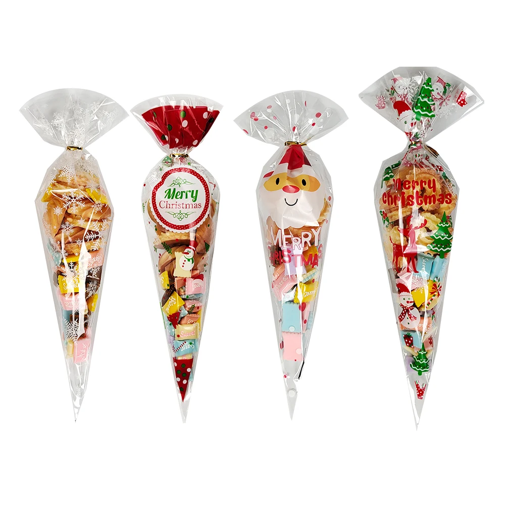 50/100 Stück Weihnachts-Süßigkeitenbeutel mit Weihnachtsmann- und Schneeflocken-Motiv, Plastik-Geschenkbeutel für Weihnachtsfeier-Dekoration 2026 – Detail 2