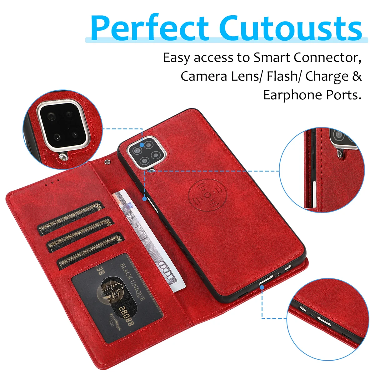 Luxury Calfskin 2-in-1 Detachable Leather Wallet Phone Case Flip Cover