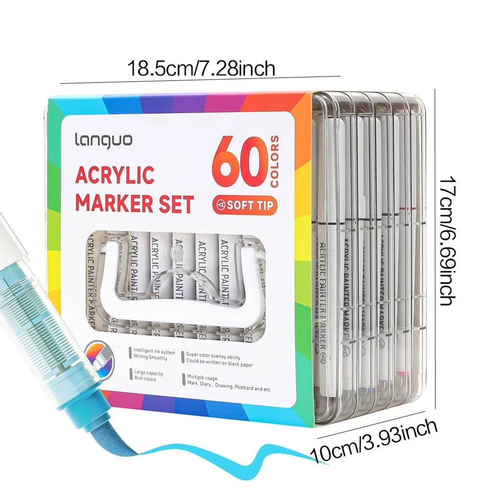 60색 아크릴 페인트 마커 빠른 건조 무번짐 잉크 아트 공예 용품 DIY 나무 직물 돌 세라믹