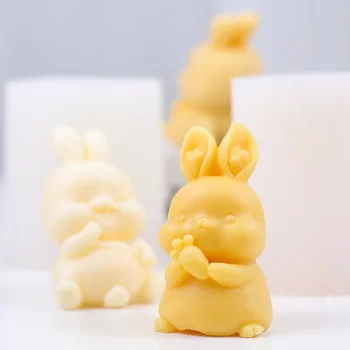 Cartoon Radish Little Rabbit Silicone Candle Mold Carrot Happy Bunny Painting Plaster Mold Easter Chocolate Cake Decor Fest Gift 2