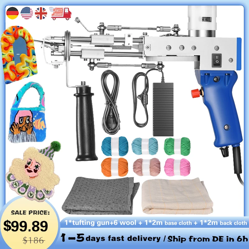 Kacsoo Cut Pile Tufting Gun Electric Rug Tufting Gun Handheld Knitting Rug  Gun(Blue Cut Pile) Gift for DIY with 5-40 Stitches/Sec 100V-240V