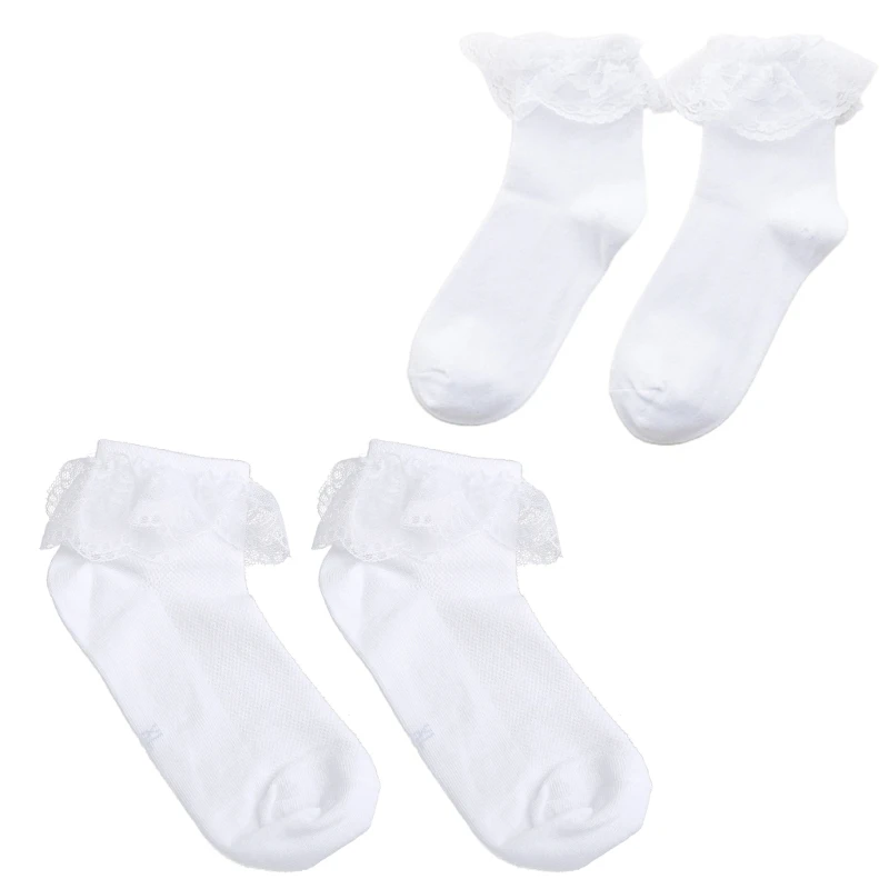 

Women Solid Color Ruffle Frilly Socks Japanese Black White Contrast Color Princess Cotton Ankle Lace Hosiery