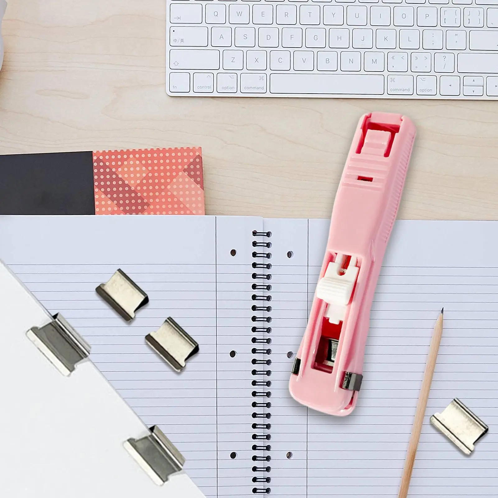 휴대용 바인더 클립 스테이플러 45매 용량의 종이 고정기(50개 금속 리필 포함) 교사, 학생, 사무실용 재사용 가능 스테이플러