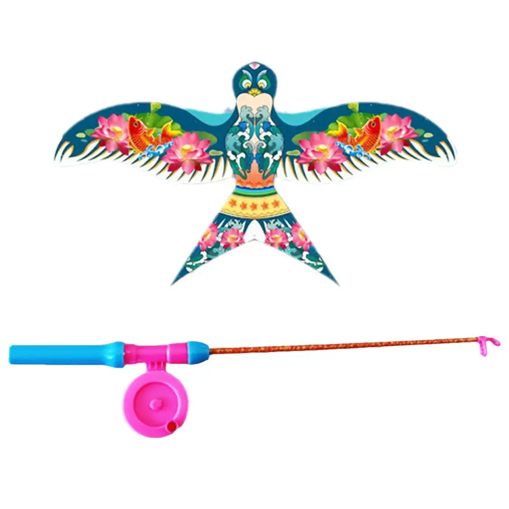 Children Kite Toy Cartoon Bird Butterfly Swallows Eagle Shape Handheld Fishing Rod Kite For Children's Flying Kite Outdoor R8Y1