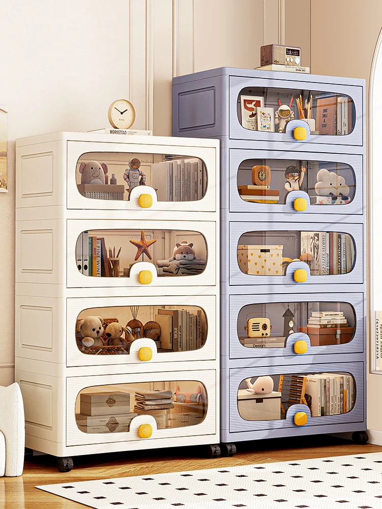 60cm Extra Large Multi-Layer Storage Cabinet, Flip-Top Clothes Organizer for Living Room and Snack Storage Box