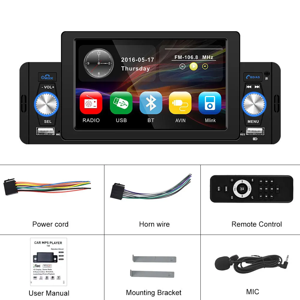Podofo 5 ''자동차 라디오 1Din CarPlay 안드로이드 자동 멀티미디어 플레이어 블루투스 MirrorLink FM 수신기 폭스 바겐 닛산 도요타