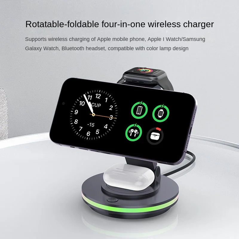 

4 in 1 Magnetic Wireless Charger Foldable for Apple Iphone 15 Pro Max 14 13 12 for Airpods 3 2 Pro for Iwatch SE/9/8/7/6/5/4/3/2