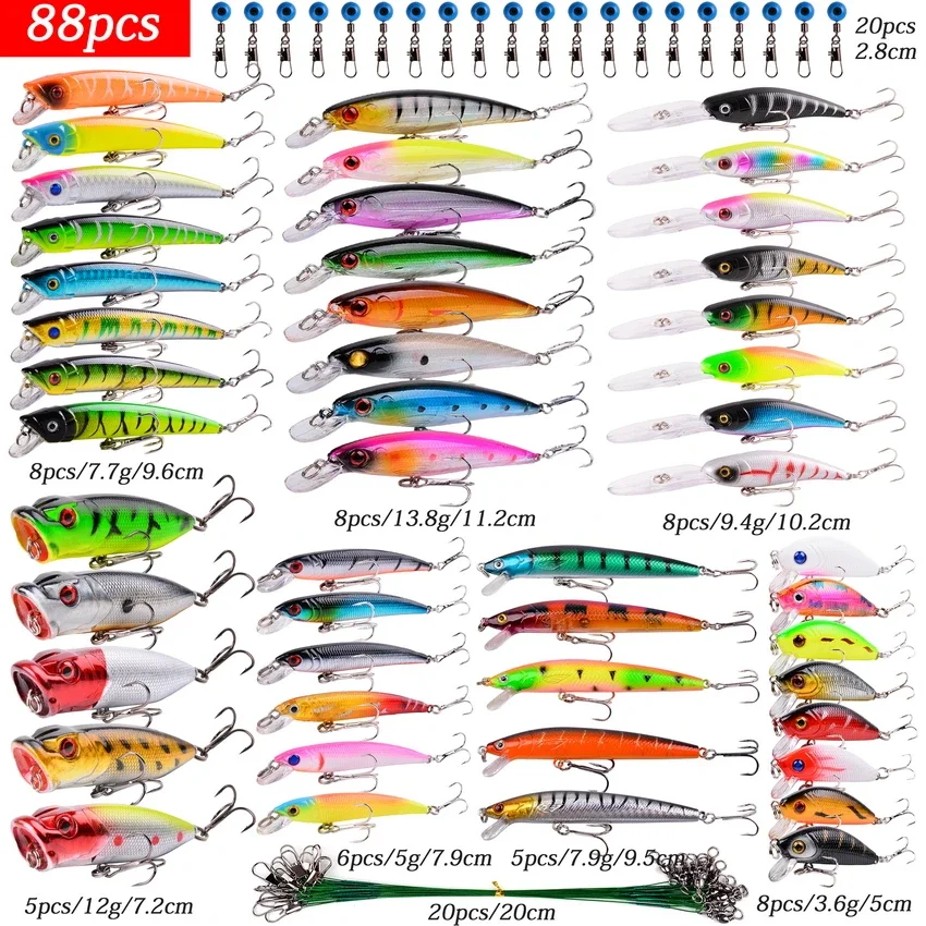 Kit de leurres de pêche mixtes, ensemble de leurres, WobJeff