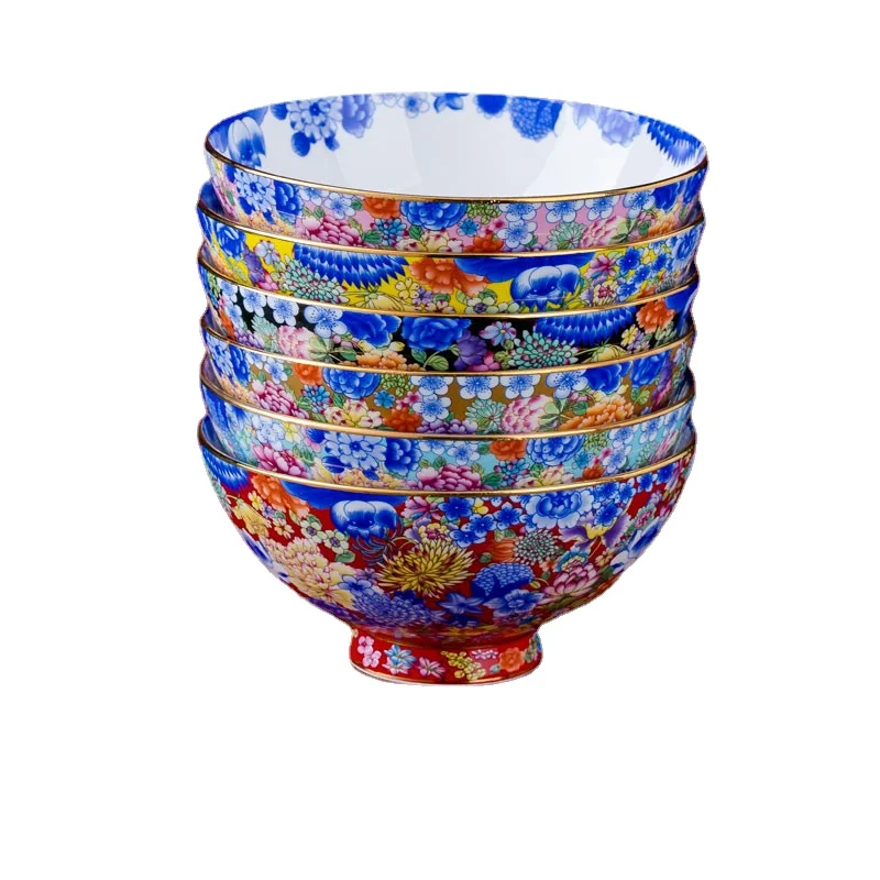 

Jingdezhen Gold-Painted Bone China Noodle Bowl Enamel Color Wanhua Ceramic High-Grade Tall Soup Bowl Chinese Household Eating