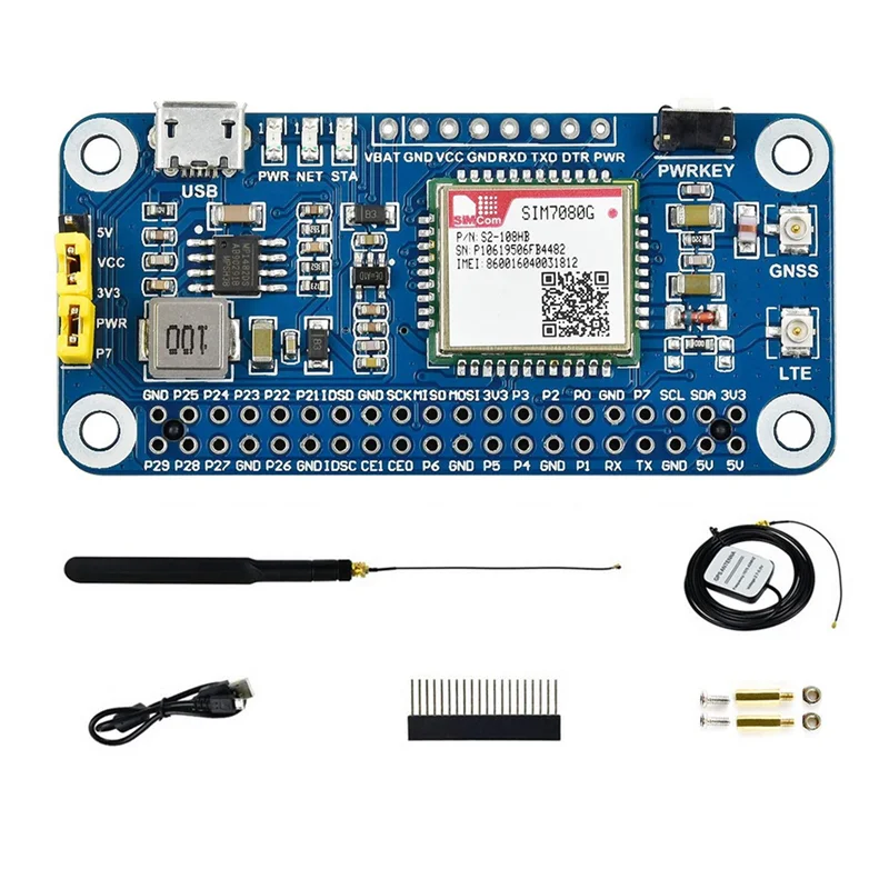 Waveshare NB-IoT/Cat-M(EMTC)/GNSS HAT for Raspberry Pi Based on SIM7080G,Globally Applicable,Onboard USB Interface