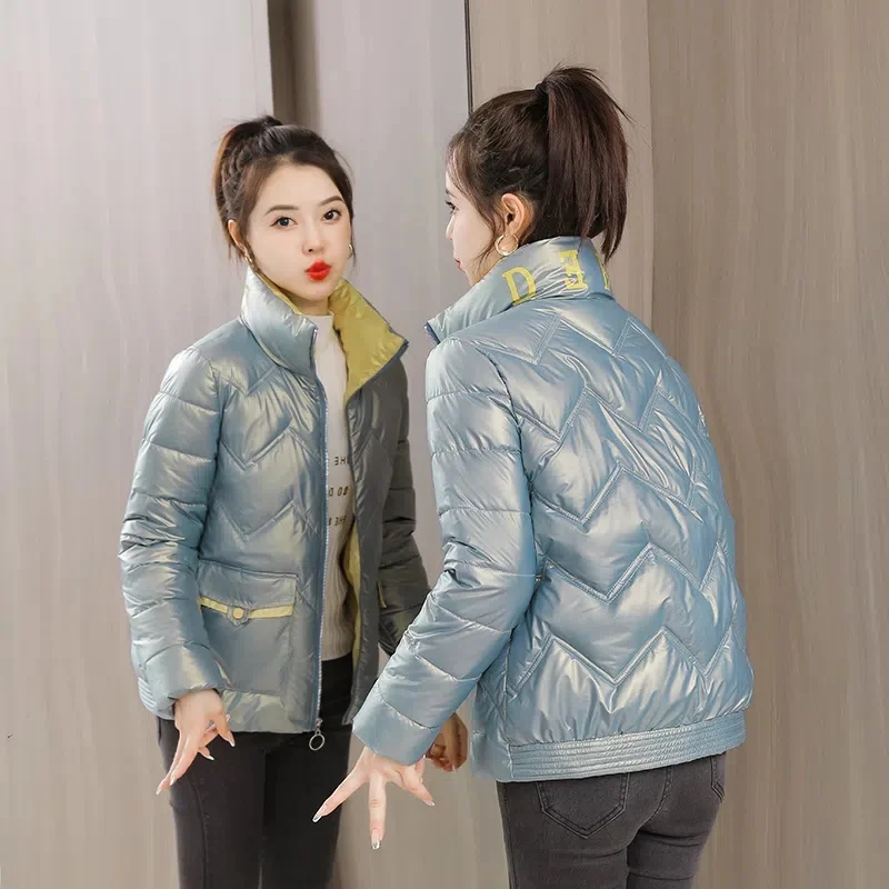 

2023 Women Jacket Winter Glossy Parka Basic Coat Thicke Warm Cotton Padded Female Parkas Student Jackets Outwear Women Clothing