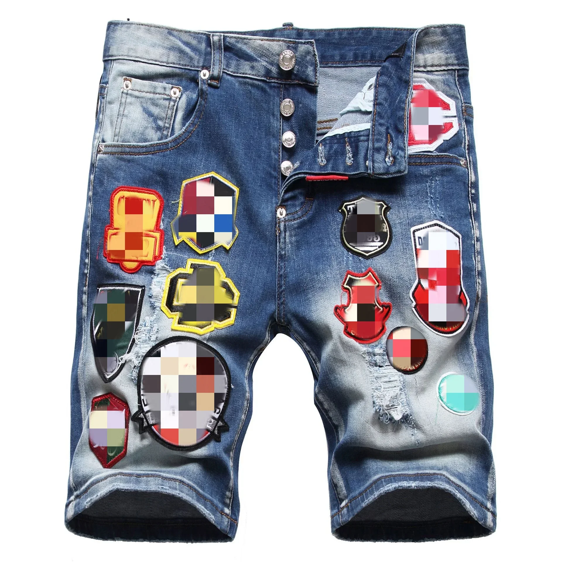New summer ripped and painted denim shorts men thin wear fashionable five quarter pants fashion hot picture