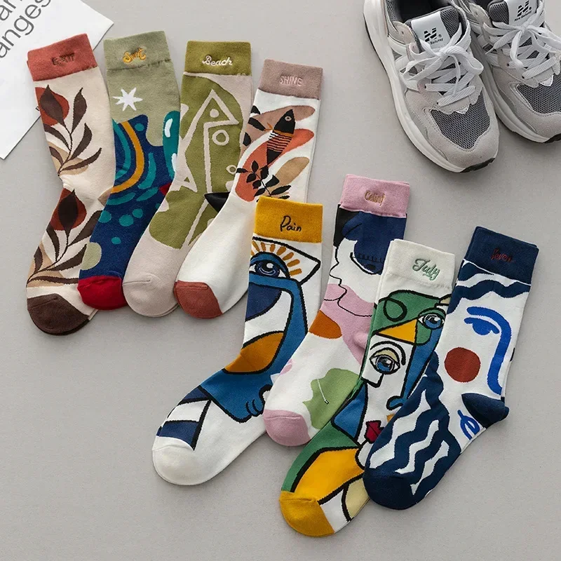 10Pcs/lot Trend Women Socks Graffiti Cotton Socks Streets Sports Sock Female Embroidery Funny Hip Hop Couple Socks