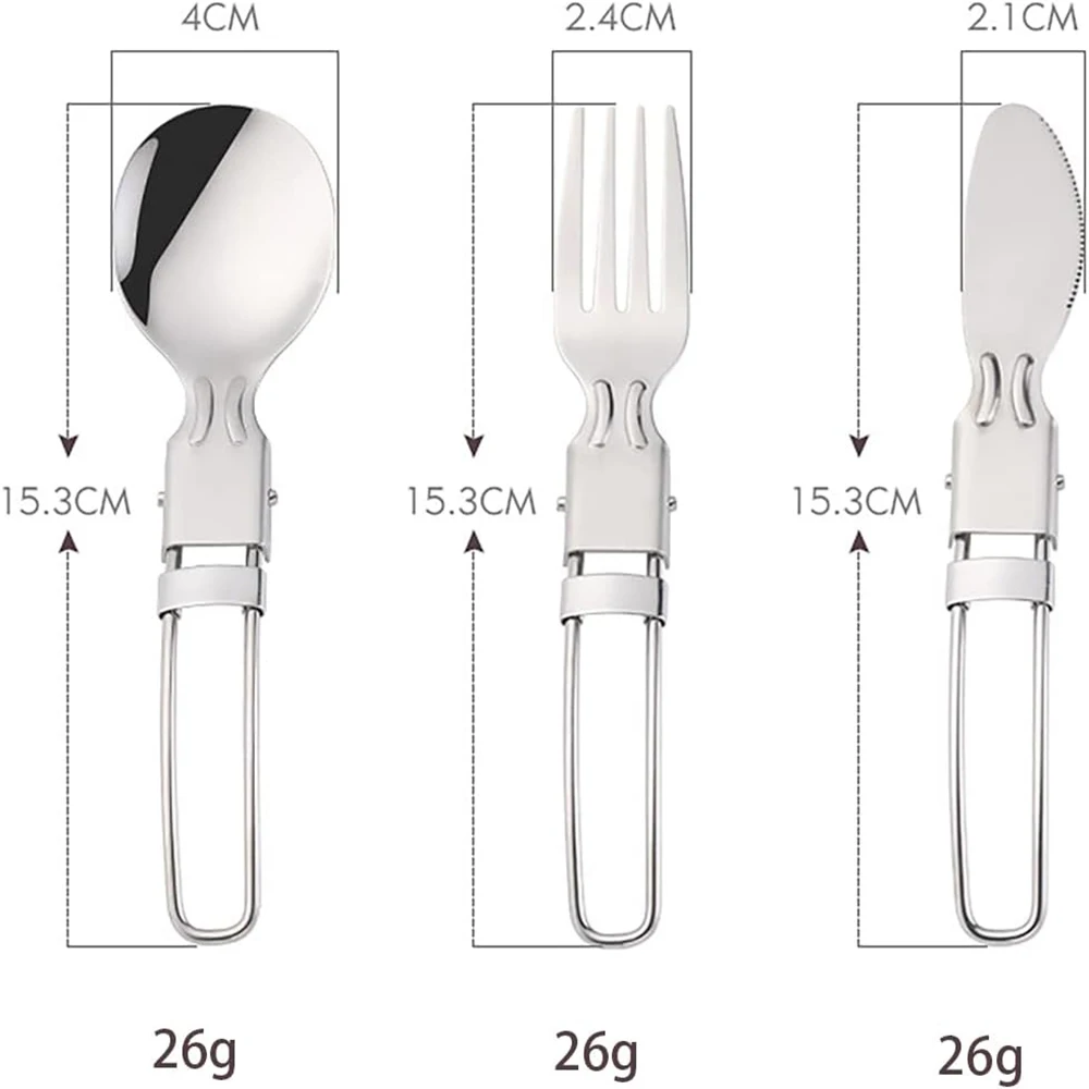 Camping Flatware Set – Foldable Stainless Steel Spoon, Fork & Knife with Nylon Bag 2