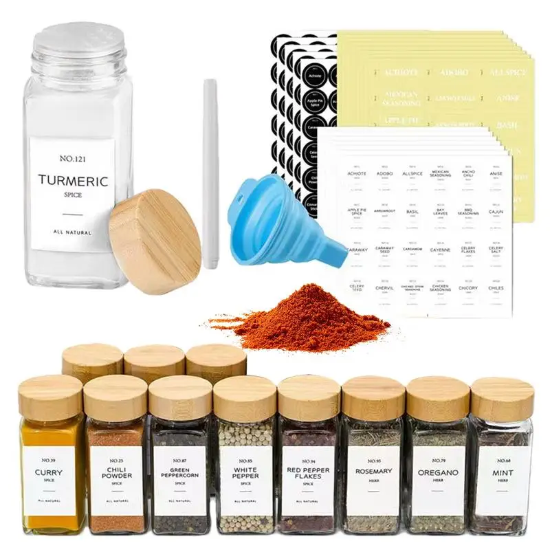 

Glass Seasoning Jars With Labels Glass Seasoning Jars Organizer Salt And Pepper Grinder Set With Funnel Marker Brush Condiment