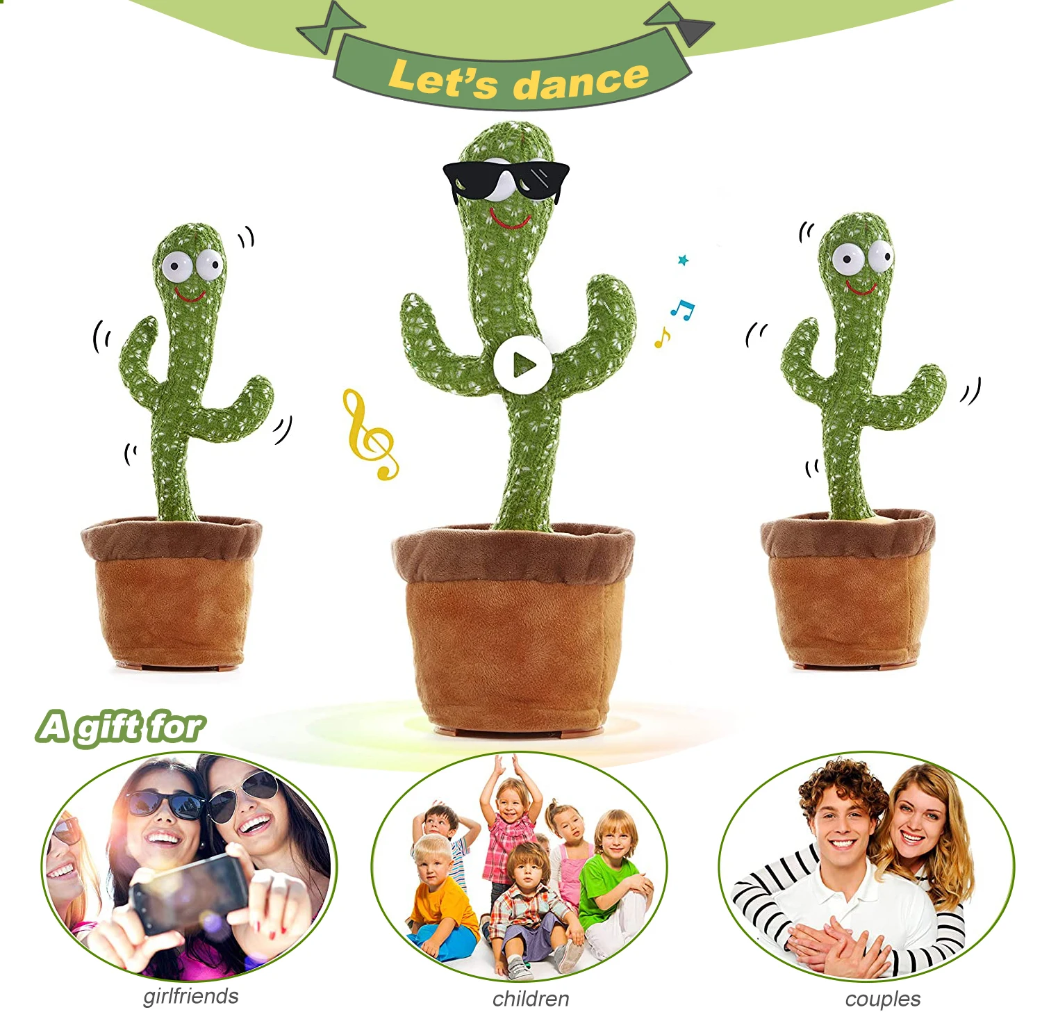 Dancing Cactus Repeat Talking Toy Electronic Plush Toys Can Sing Record Lighten USB Early Education Funny Gift Interactive Bled images - 6