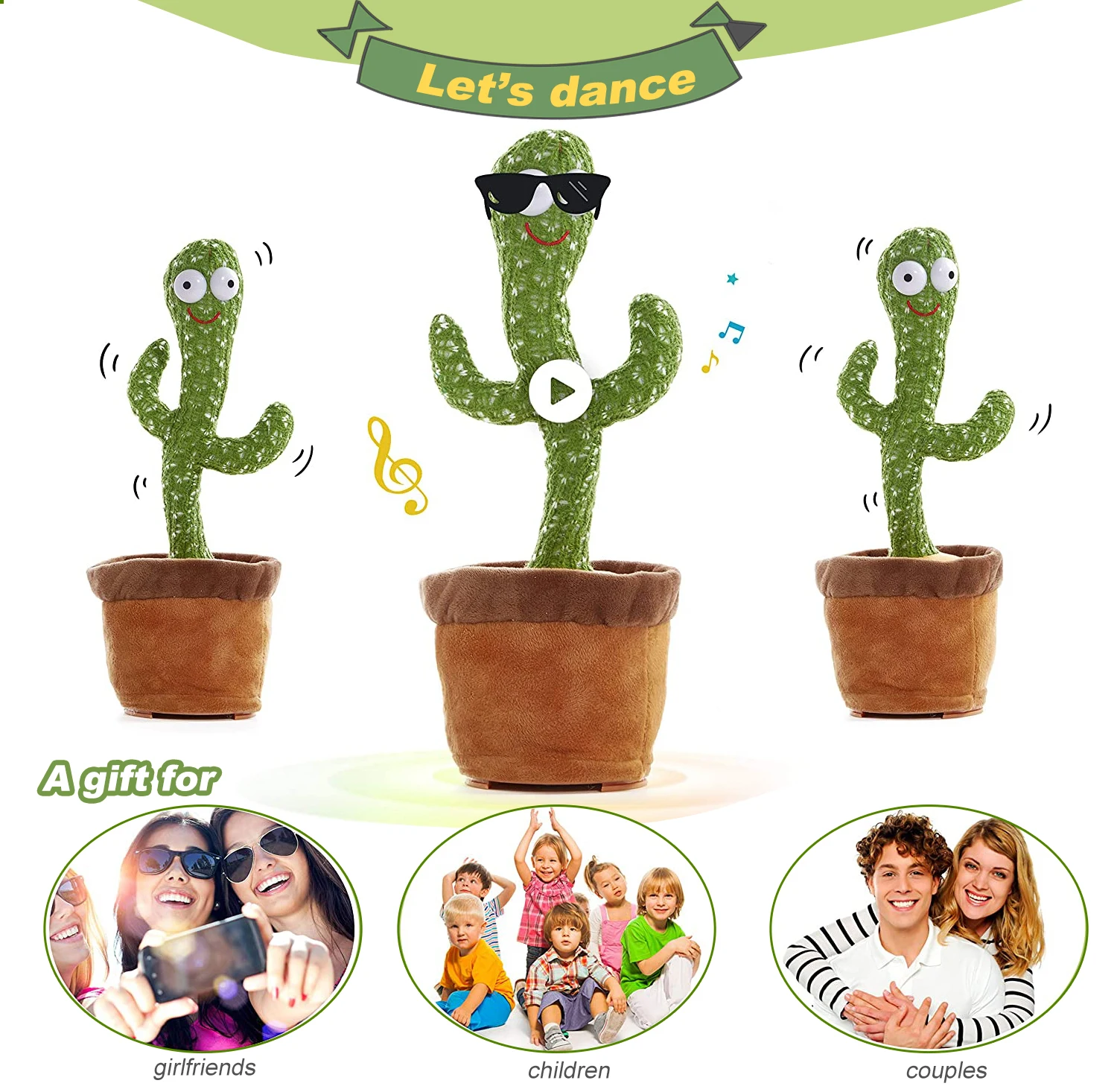 Dancing Cactus Repeat Talking Toy Electronic Plush Toys Can Sing Record Lighten USB Early Education Funny Gift Interactive Bled 6