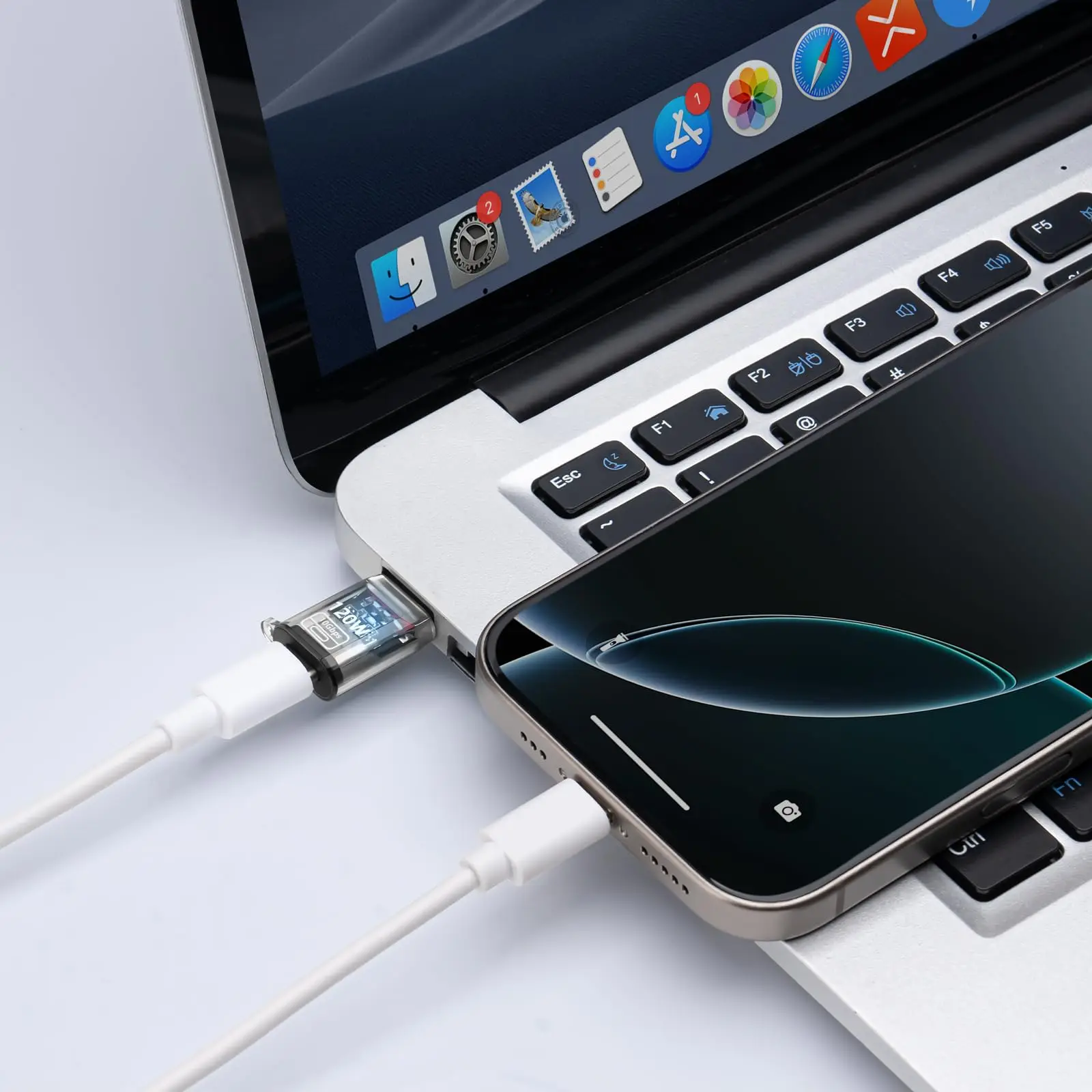 2개입 USB to USB C 어댑터 OTG, 120W 고속 충전 지원, 타입 C(여성) to 타입 A(남성) 투명 어댑터, 노트북, 맥북용