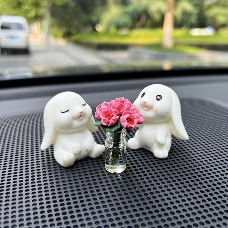 Cute Car Interior Decoration Cute Mini Rabbit And Vase Auto