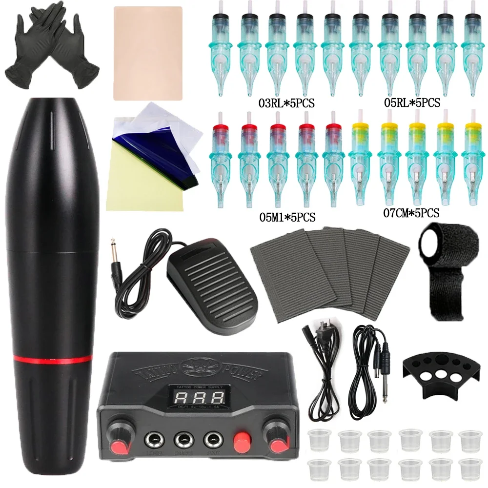 Professional Tattoo Machine Kit High Speed Rotary Tattoo Pen With Cartridge Needles For Beginners Power Supply Body Makeup Set