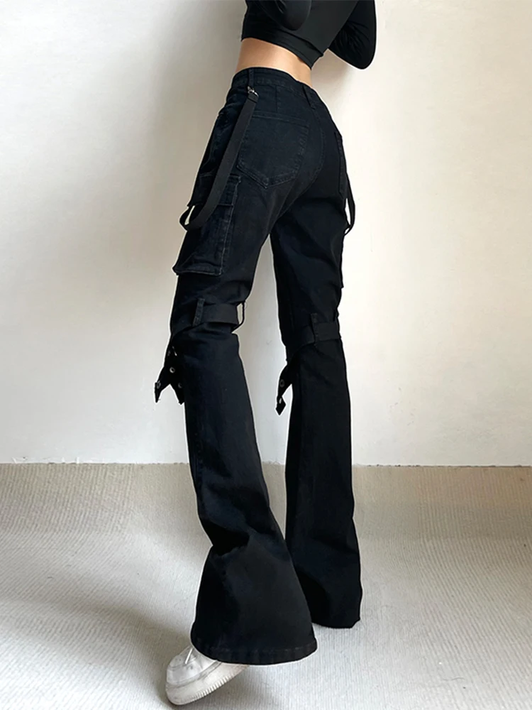 Cyber y2k calças femininas techwear gothic emo alt calças de impressão punk  corte baggy jeans fada botão amarrar preto hippie calças - AliExpress