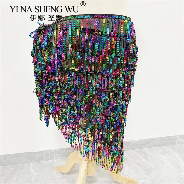 Gonna Di Danza Del Ventre, Gonna Di Paillettes, Cintura Di Danza Del Ventre Da Donna Sciarpa For I Fianchi Accessori Da Danza For Donna Frange Rete Con Paillettes Cintura A Triangolo Di - Foto 6