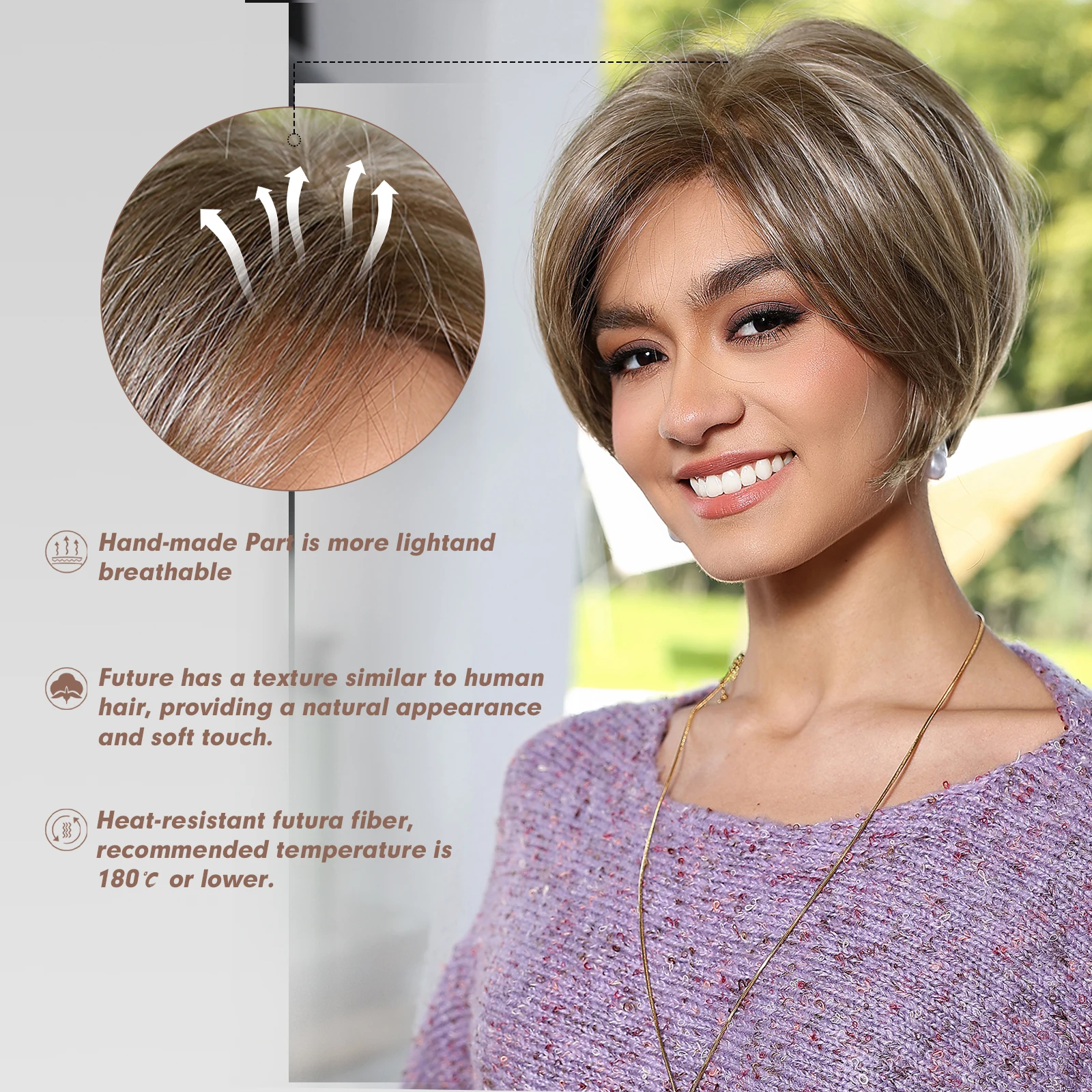 MONO Lace Frontal Synthetic Wigs Short Straight Bob Wig Highlight Gray Brown Blonde Mixed Wig For Women Daily Wig Heat Resistant