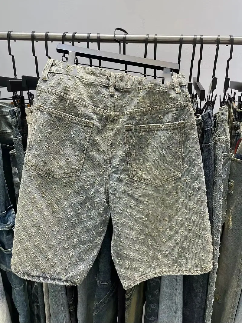 Fashion Casual Summer Men Denim Shorts Smart Straight Leg Loosen High Street Niche Design Tide Shorts