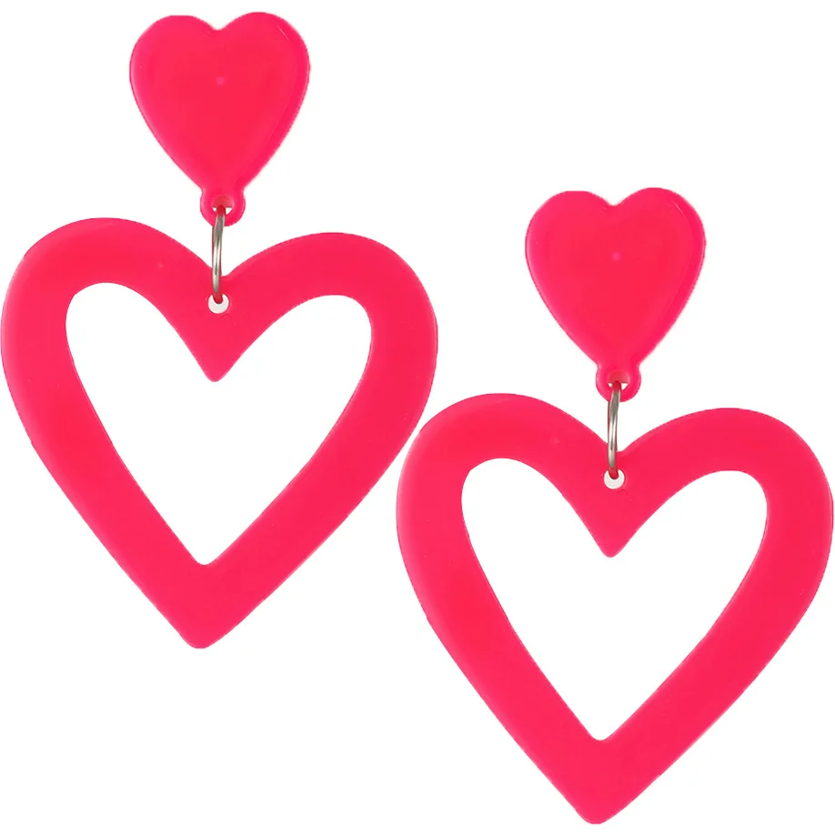 2024 New Y2K Rose Pink Hollow Heart Drop Earrings For Women Korean Sweet Cute Double Love Earring Trendy Girls Jewelry Gifts