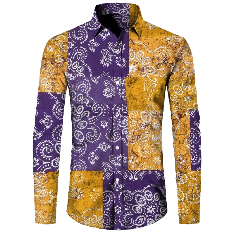 thumbnail image 1 of Camisa de moda para hombre, estampado 3D de flores de anacardo de cachemira, cuello vuelto, botones, manga larga, ropa de calle vintage para hombre y mujer, 1 of 5