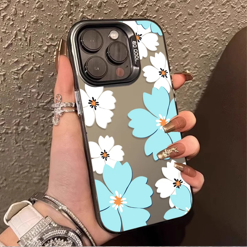 Blue Premium Flower Design Matte Phone Case Cover