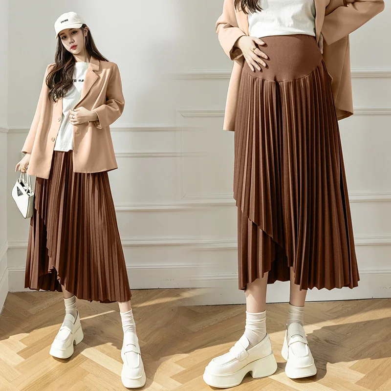 Autumn Winter Korean Fashion Irregular Pleated Maternity Skirts Elastic Waist Belly Loose Clothes for Pregnant Women Pregnancy