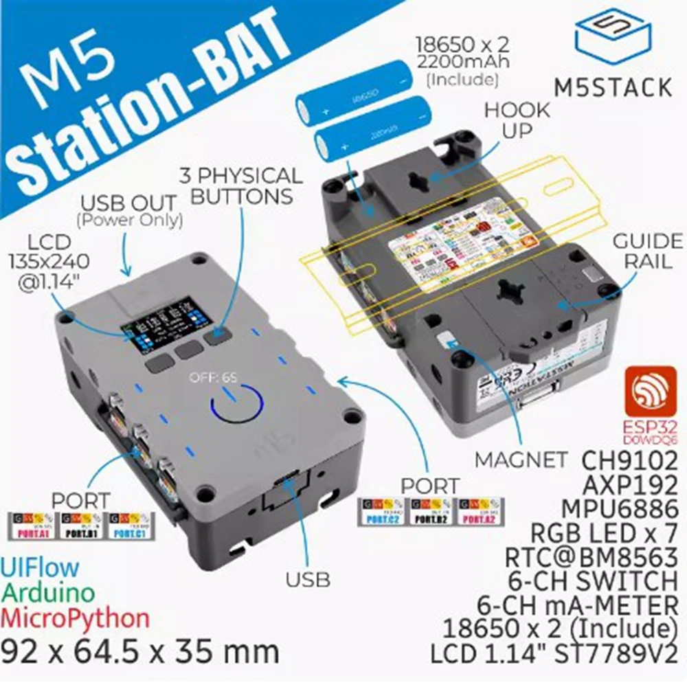 

M5Stack M5Station-BAT промышленная плата управления программируемый встроенный контроллер ESP32 IoT