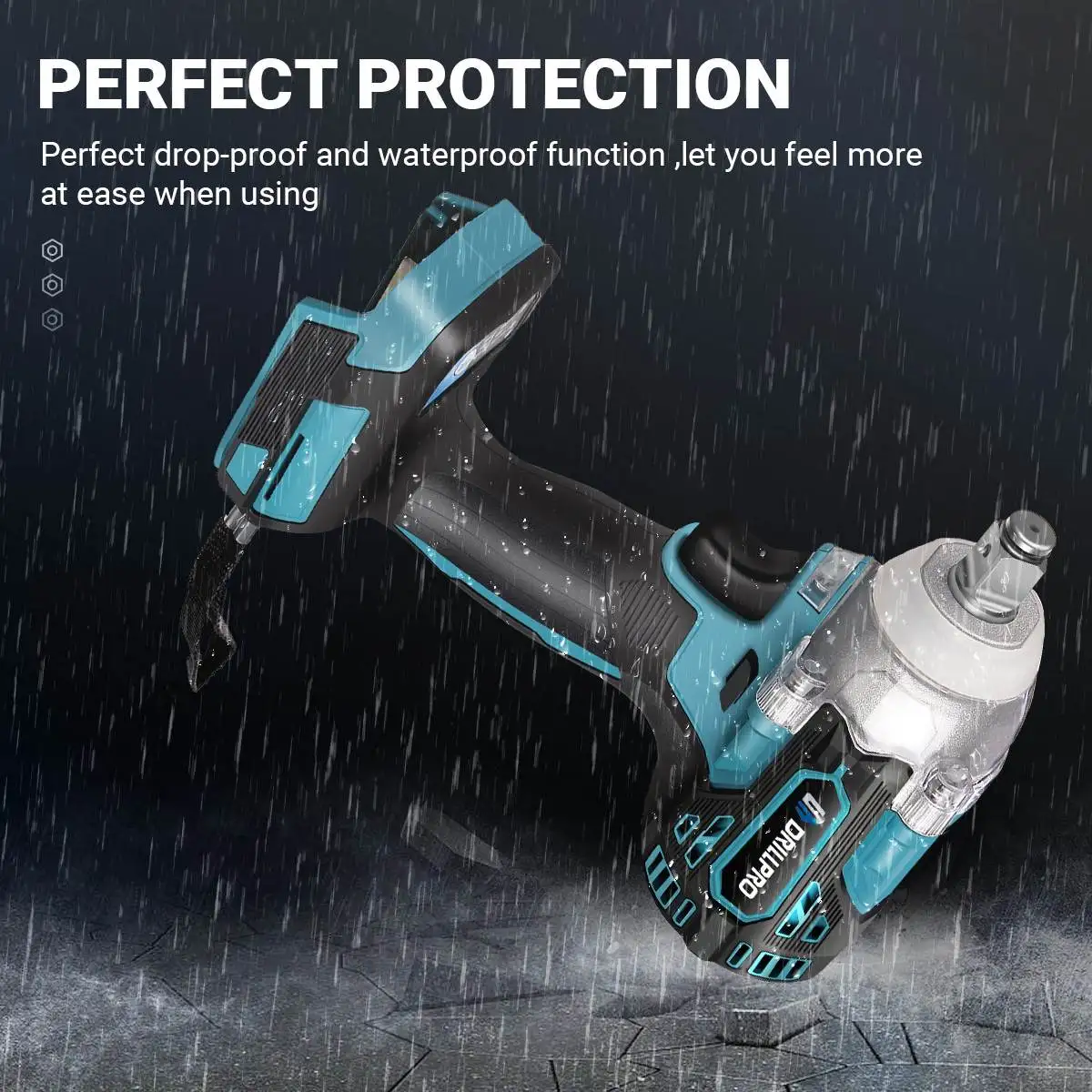 Drillpro 520N.M Brushless Cordless Electric Impact Wrench Rechargeable 1/2\