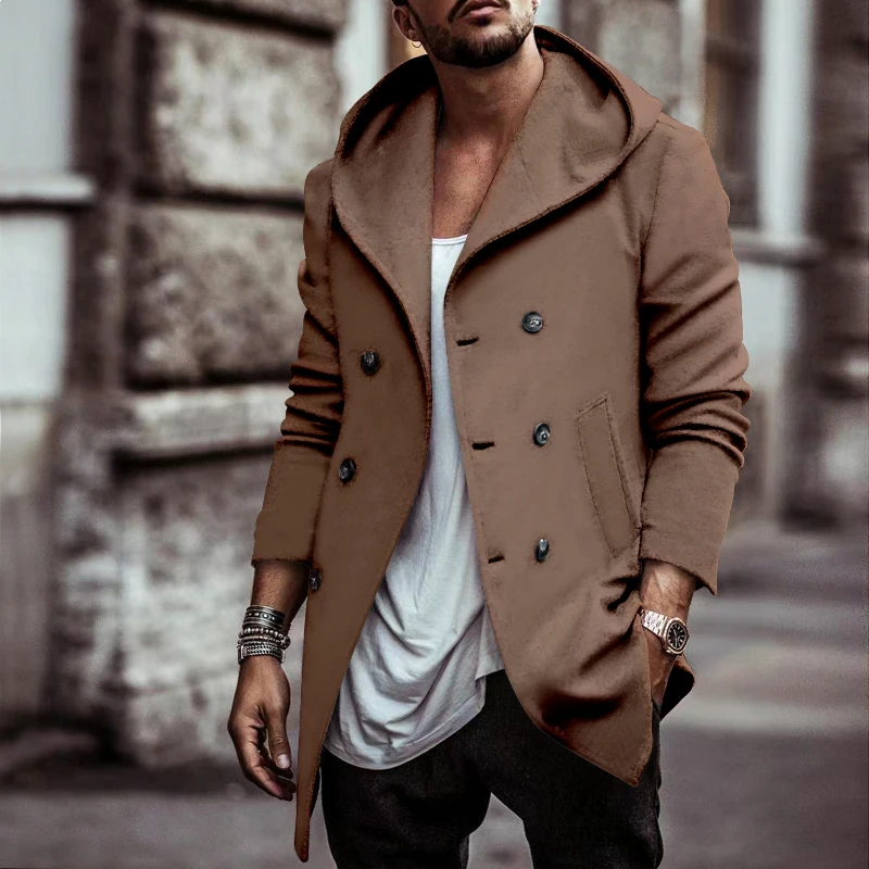 Autumn and Winter New Men's Casual Coat Coat Button Long Sleeve Hooded Cotton Fabric Outdoor Warm Versatile Top for Men