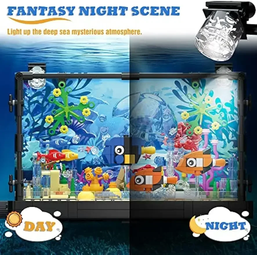 HI-REEKE Fish Tank Building Block Set Aquarium Marine Sea Turtle Kit Toy Gift For Kid Multi Color
