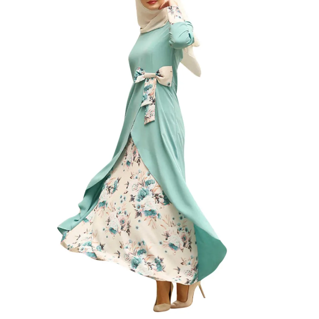 

Women Floral Long Cocktail Muslim Long Dress Evening Party Islamic Abaya Robes robe femme musulmane שמלה צנועה ملابس محجابات