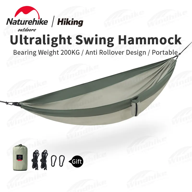 Naturehike Camping Swing Hammock Ultralight 600g Anti Rollover 1/2 Persons 200kg Bearing Weight Outdoor Forest Portable Hammock