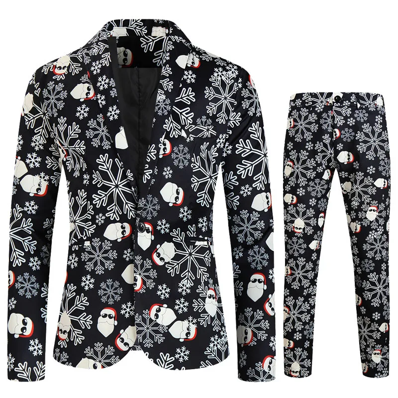 Hot Christmas 3D Digital Printed Mens Suit 2 Pieces Set, Festive Casual Handsome Tide Blazer with Pant, 14 Styles Available