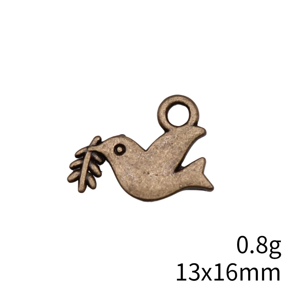 IFOCUS DIY 쥬얼리 제작용 비둘기 올리브 가지 매력, 아연 합금, 13x6mm, 0.51x0.63inch