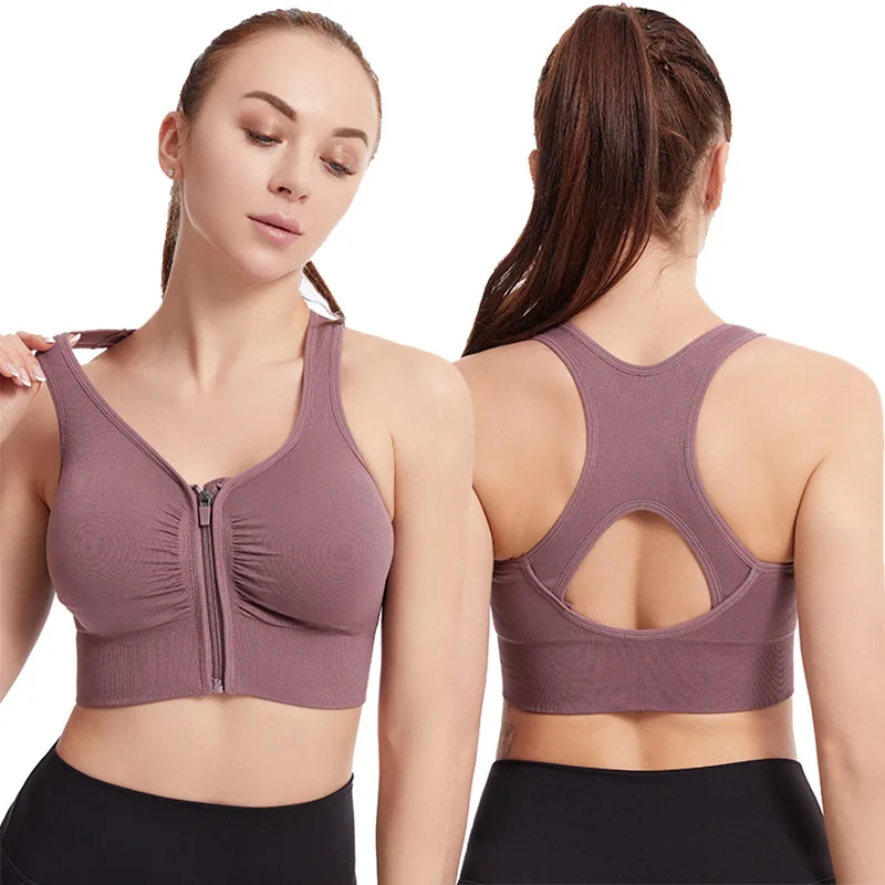 Hollow Front Zipper Push Up Bra Wireless Sports Bras For Women Shock-proof Running Vest Underwear Lingerie 6